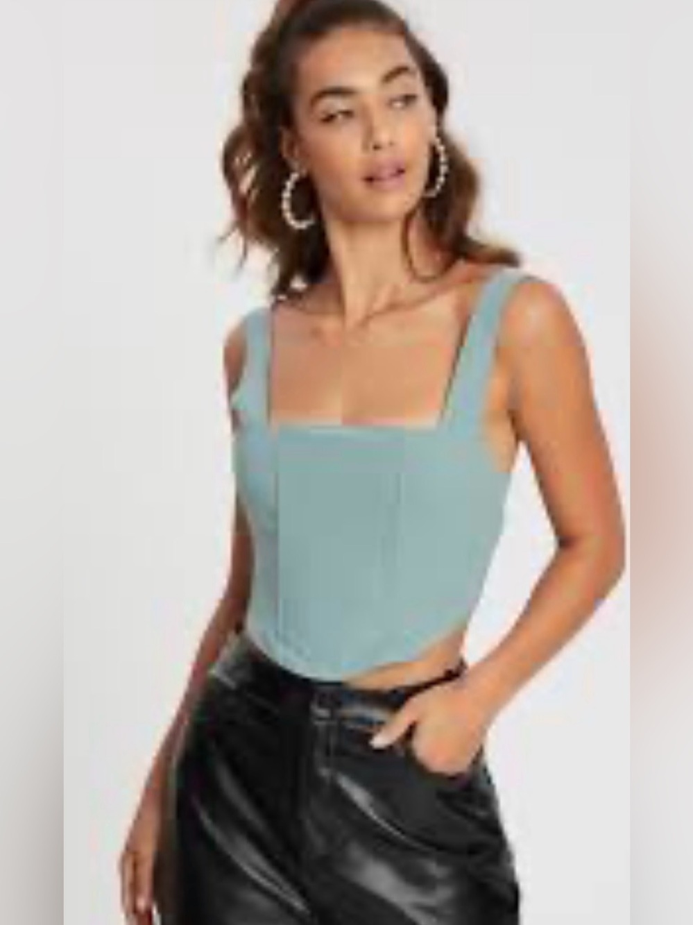 Garage Sage Green Cropped Bustier Tank Top